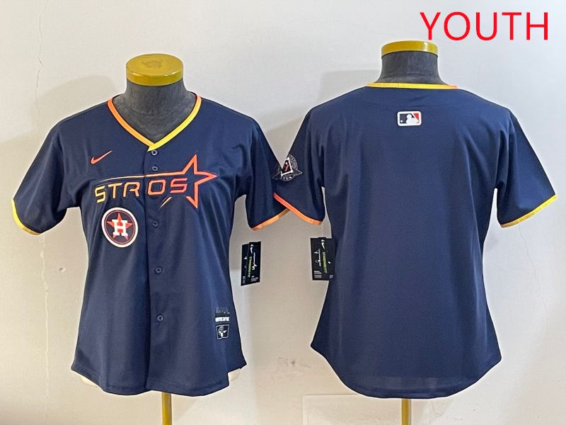 Youth Houston Astros Blank Drak Blue Three generations Joint Name 2025 Nike MLB Jersey style 5->youth mlb jersey->Youth Jersey
